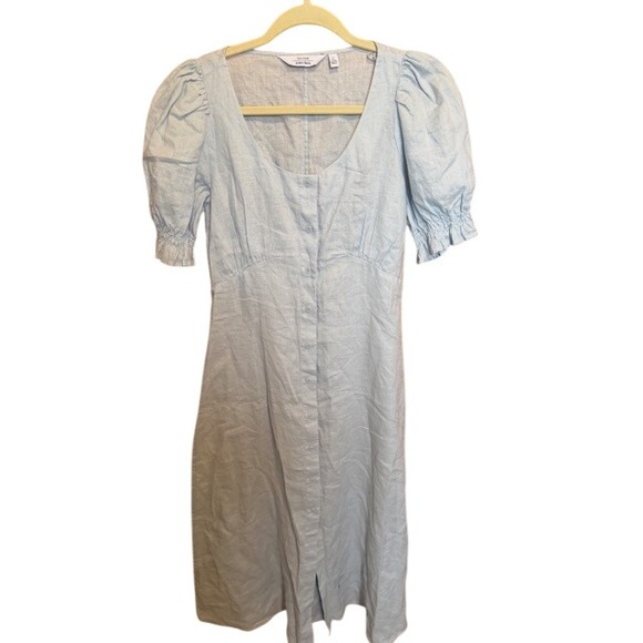 & Other Stories Dresses & Skirts - Other Stories 100% Linen‎ Puff Sleeve Button Front Midi Dress Light Blue Size 4